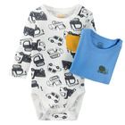 Cool Club, Body cu maneca lunga pentru baieti, alb, albastru, imprimeu masinute, set 2 buc.