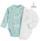 Cool Club, Body cu maneca lunga pentru fete, bumbac organic, ecru, menta verde, set 2 buc.