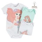 Cool Club, Body cu maneca scurta pentru fete, bumbac organic, mix de culori, imprimeu Ariel, Disney Princes, set 3 buc.