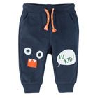 Cool Club, Pantaloni trening pentru baieti, bleumarin, imprimeu Hi kid!