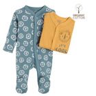 Cool Club, Pijama tip salopeta pentru baieti, bumbac organic, albastru, galben, imprimeu Cool to be kind, set 2 buc.