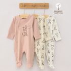 Cool Club, Pijama tip salopeta pentru fete, bumbac organic, ecru, roz, gri, imprimeu Bambi, set 3 buc.
