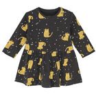 Cool Club, Rochie cu maneca lunga pentru fete, negru-grafit, imprimeu catei, pisici