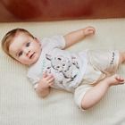 Cool Club, Salopeta rompers pentru baieti, bumbac organic, ecru, imprimeu Disney