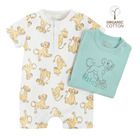 Cool Club, Salopeta Rompers pentru baieti, bumbac organic, turcoaz, gri, imprimeu Lion King, set 2 buc.