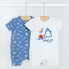 Cool Club, Salopeta rompers pentru baieti, ecru, albastru, set, 2 buc.