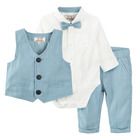Cool Club, Set pentru baieti, body-camasa cu maneca lunga, vesta, pantaloni din material textil, papion, alb-albastru