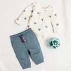 Cool Club, Set pentru baieti, Body cu maneca lunga, Pantaloni de trening, ecru, albastru, imprimeu tractoare