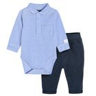 Cool Club, Set pentru baieti, body cu maneca lunga, pantaloni trening, albastru, bleumarin