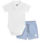 Cool Club, Set pentru baieti, Body cu maneca scurta, Pantaloni scurti, alb-albastru