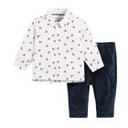 Cool Club, Set pentru baieti, camasa cu maneca lunga si pantaloni din material textil, alb-bleumarin, imprimeu masini