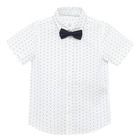 Cool Club, Set pentru baieti, camasa cu maneca scurta si papion, alb-bleumarin, imprimeu figuri geometrice