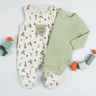 Cool Club, Set pentru bebelusi, body cu maneca lunga, salopeta cu botosei, bumbac organic, verde, ecru