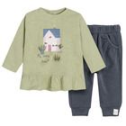 Cool Club, Set pentru fete, Bluza cu maneca lunga, Pantaloni de trening, verde-grafit, imprimeu My lovely home