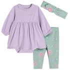 Cool Club, Set pentru fete, Body-rochie cu maneca lunga, Colanti, Bentita, violet-verde