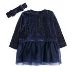 Cool Club, Set pentru fete, rochie cu maneca lunga, bentita, bleumarin