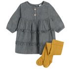 Cool Club, Set pentru fete, Rochie cu maneca lunga, Dresuri, negru-grafit, galben
