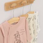 Cool Club, Pijama tip salopeta pentru fete, bumbac organic, ecru, roz, gri, imprimeu Bambi, set 3 buc.