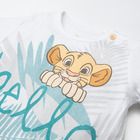Cool Club, Salopeta Rompers pentru baieti, bumbac organic, alb-albastru, imprimeu Lion King