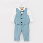 Cool Club, Set pentru baieti, body-camasa cu maneca lunga, vesta, pantaloni din material textil, papion, alb-albastru