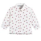 Cool Club, Set pentru baieti, camasa cu maneca lunga si pantaloni din material textil, alb-bleumarin, imprimeu masini