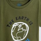 Cool Club, Tricou pentru baieti, bumbac organic, verde inchis, imprimeu The earth is our home