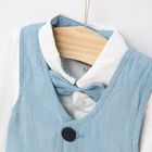Cool Club, Set pentru baieti, body-camasa cu maneca lunga, vesta, pantaloni din material textil, papion, alb-albastru
