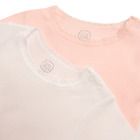 Cool Club, Body cu maneca scurta din bumbac organic pentru fete, culoare roz si alb, set 2 buc.