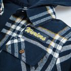 Cool Club, Camasa cu maneca lunga si gluga pentru baieti, bleumarin, in carouri, imprimeu Warriors