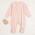 Cool Club, Pijama tip salopeta pentru fete, bumbac organic, roz, negru-grafit, imprimeu inimioare, set 2 buc.