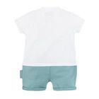 Cool Club, Salopeta Rompers pentru baieti, bumbac organic, alb-albastru, imprimeu Lion King