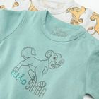 Cool Club, Salopeta Rompers pentru baieti, bumbac organic, turcoaz, gri, imprimeu Lion King, set 2 buc.