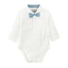 Cool Club, Set pentru baieti, body-camasa cu maneca lunga, vesta, pantaloni din material textil, papion, alb-albastru
