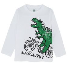 Cool Club, Bluza cu maneca lunga pentru baieti, alb, imprimeu dinozaur, Bikeosaurus