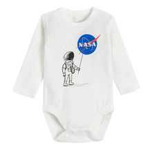 Cool Club, Body cu maneca lunga pentru baieti, bumbac organic, alb, imprimeu NASA