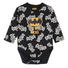Cool Club, Body cu maneca lunga pentru baieti, bumbac organic, negru, imprimeu Batman