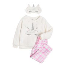 Cool Club, Pijama fete, masca pentru dormit, alb-roz, imprimeu unicorn