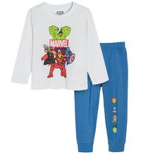 Cool Club, Pijama pentru baieti, alb-albastru, imprimeu Marvel Super Heroes