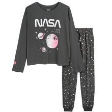 Cool Club, Pijama pentru fete, gri inchis, imprimeu NASA