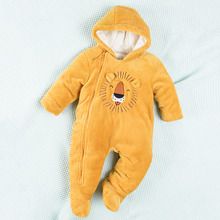 Cool Club, Pijama tip salopeta cu gluga pentru bebelusi, galben mustar, imprimeu leu