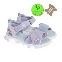 Cool Club, Sandale pentru fete, violet, brant din piele, talpa cu leduri, imprimeu Disney Princess