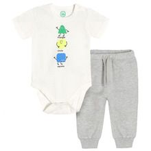 Cool Club, Set pentru baieti, Body cu maneca scurta, Pantaloni trening, alb-gri