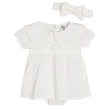 Cool Club, Set pentru fete, Body-rochie cu maneca scurta pentru fete, Bentita, alb