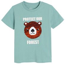 Cool Club, Tricou pentru baieti, verde, paiete duble, imprimeu Protect our forest