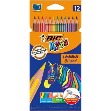Bic, Kids, Eco Evolution Stripes, creioane colorate, 12 culoare