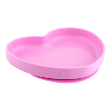 Chicco, farfurie din silicon cu ventuza, roz, 9m+