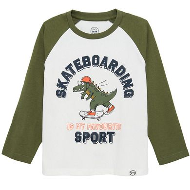 Cool Club, Bluza cu maneca lunga pentru baieti, verde-ecru, imprimeu dinozaur, Skateboarding