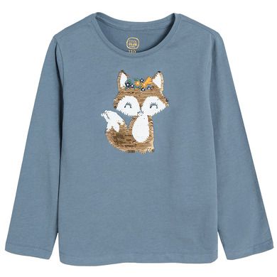 Cool Club, Bluza cu maneca lunga pentru fete, albastru, imprimeu vulpe, paiete duble