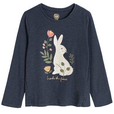 Cool Club, Bluza cu maneca lunga pentru fete, negru-grafit, imprimeu iepuras