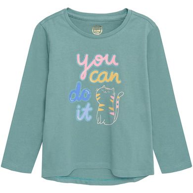 Cool Club, Bluza cu maneca lunga pentru fete, verde, imprimeu pisica, You can do it